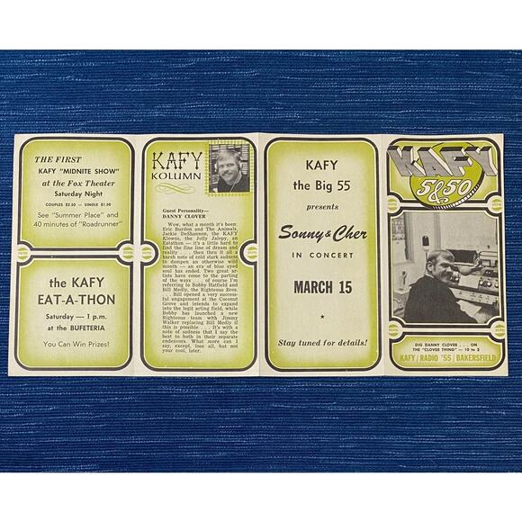 VTG 1968 Radio Station KAFY Music Survey Bakersfield CA Sonny & Cher Concert Ad2 - Picture 1 of 2